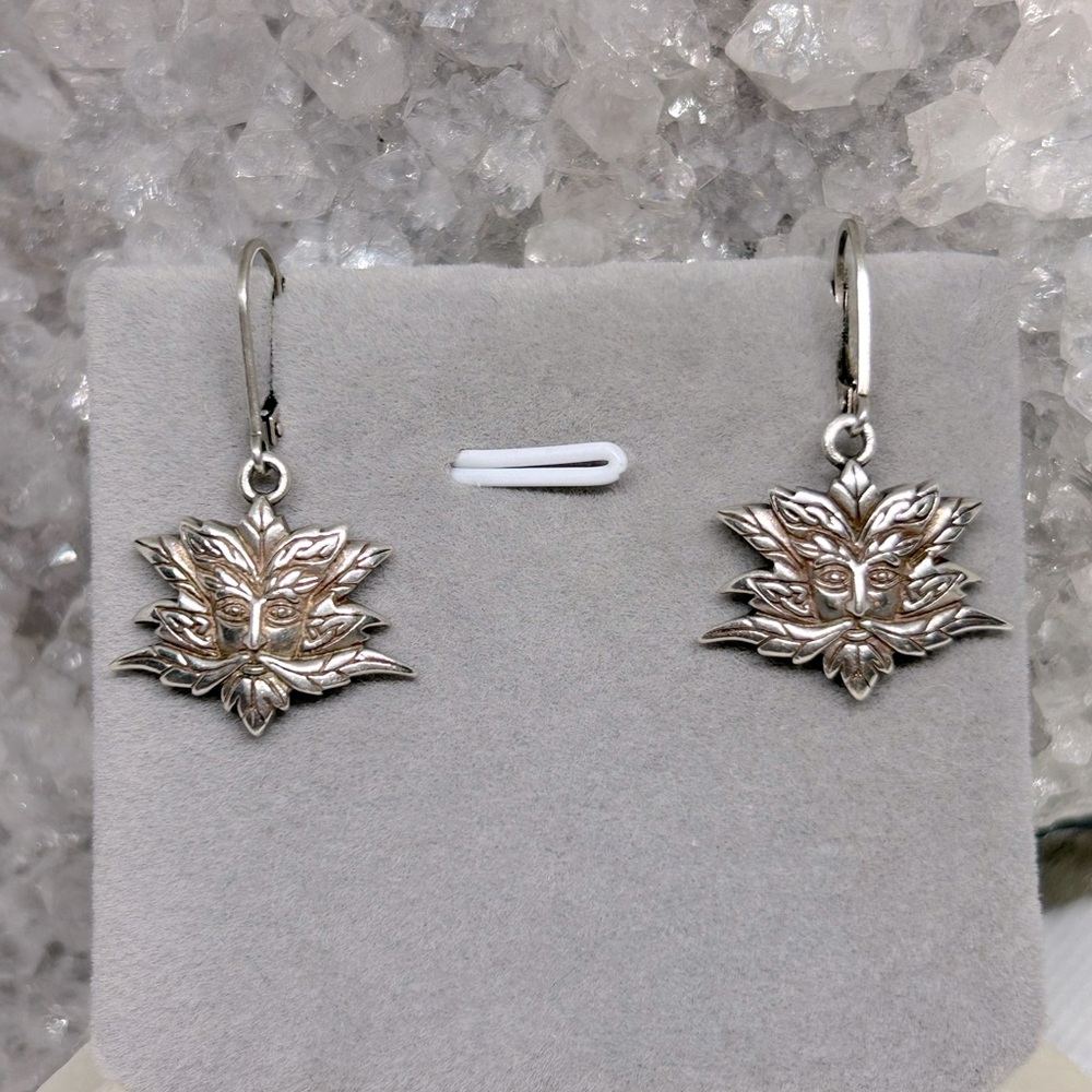 Sterling Silver Green Man Face Drop Earrings